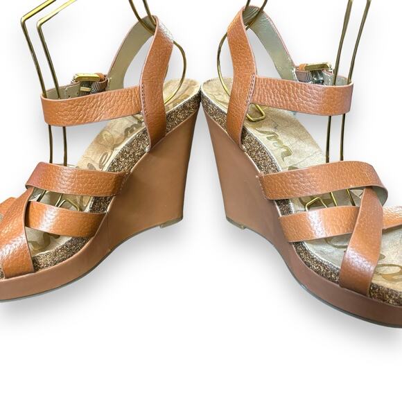 Sam Edelman Nelson Platform Leather Wedges Size 10 Tan Brown Camel - Picture 6 of 7